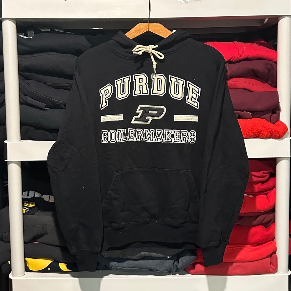 Vintage y2k Purdue University Embroidered Spell Out Black Mens Small Hoodie